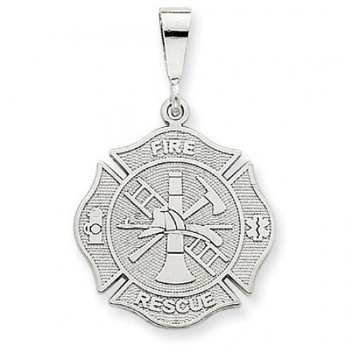 14k White Gold Fire Rescue Emblem Firefighter Pendant