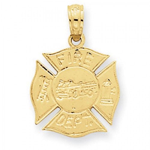 14k Yellow Gold Fire Department Shield Firefighter Pendant