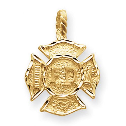 14k Yellow Gold Fire Department Badge Firefighter Pendant