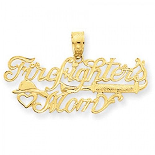 14k Yellow Gold ""Fightfighter'S Mom"" Script Firefighter Pendant