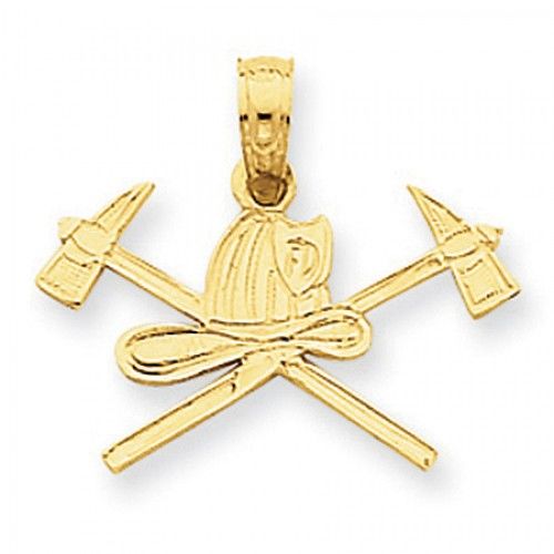 14k Yellow Gold Fire Department Insignia Firefighter Pendant