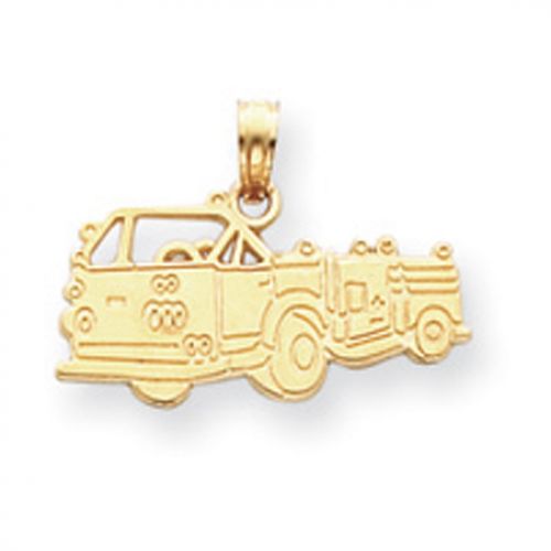14k Yellow Gold Fire Truck Firefighter Pendant