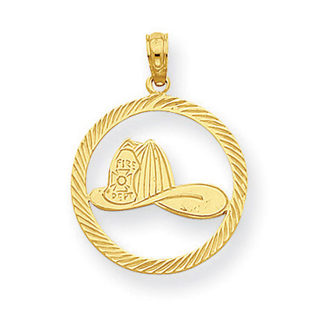 14k Yellow Gold Fireman Helmet Firefighter Pendant