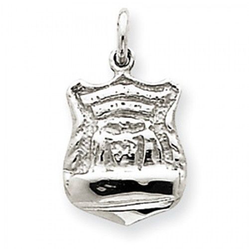 Police Badge Charm in 14kt White Gold - Glossy Polish - Pretty - Women