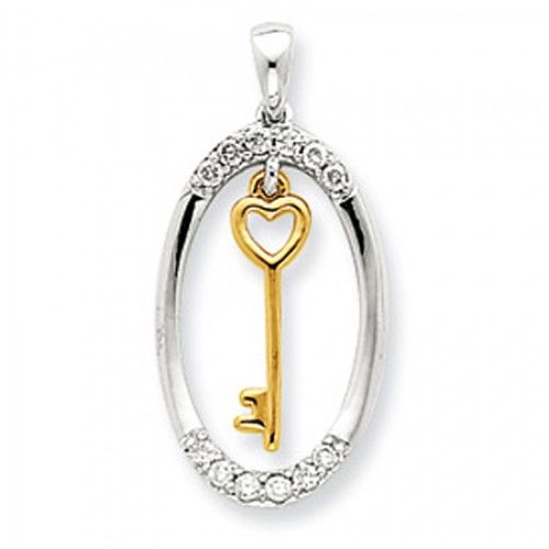 14k White and Yellow Gold Key Diamond Pendant