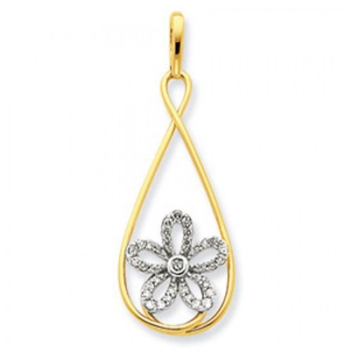 14k White and Yellow Gold Floral Diamond Pendant
