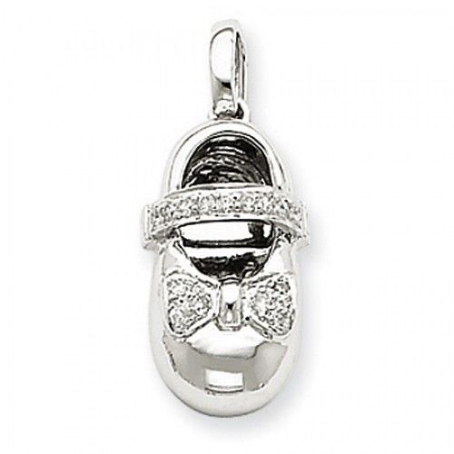 Diamond Baby Shoe Charm in 14kt White Gold - Round Brilliant Shape - Bright