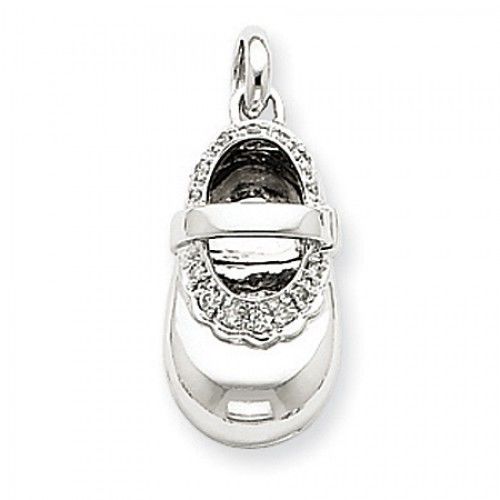 Diamond Baby Shoe Charm in White Gold - 14kt - Round Brilliant Shape - Superb