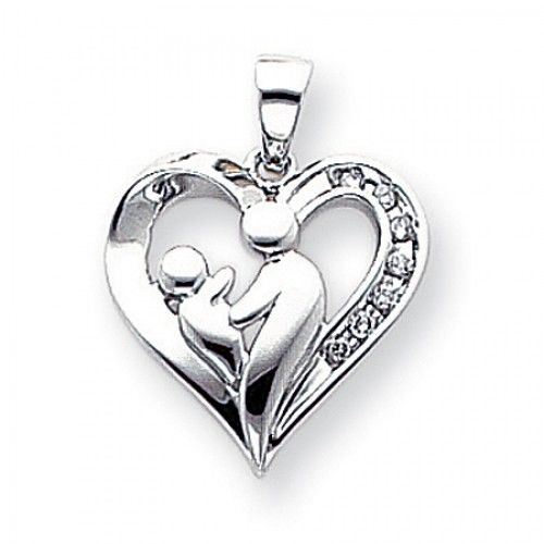 14k White Gold Mother and Baby Diamond Pendant