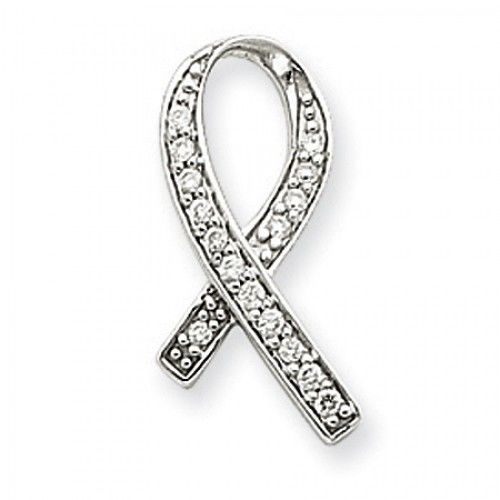 14k White Gold Breast Cancer Diamond Pendant