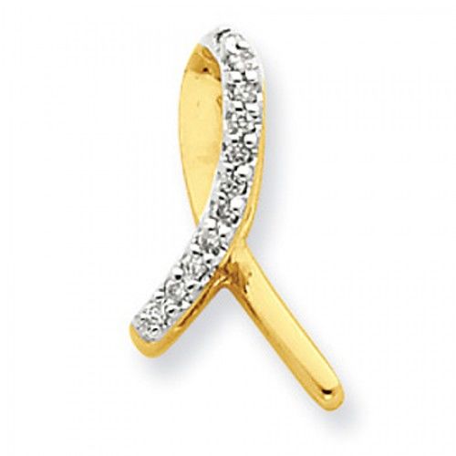 14k Yellow Gold Breast Cancer Diamond Pendant
