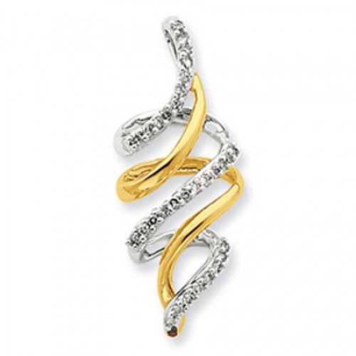 14k White and Yellow Gold Two-Tone Spiral Diamond Pendant