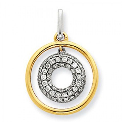 14k White and Yellow Gold Two-Tone Circle Diamond Pendant