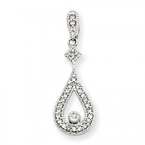 14k White Gold Vintage Teardrop Diamond Pendant