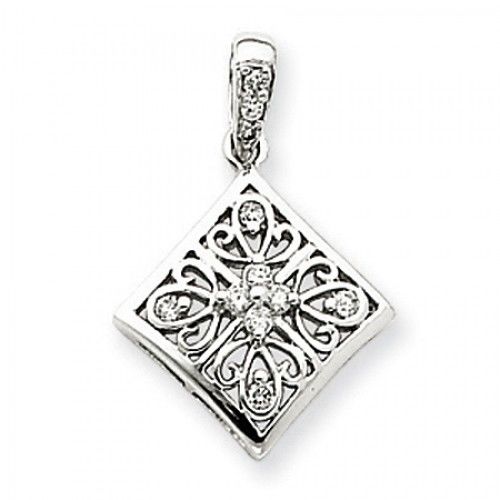 14k White Gold Vintage Rhombus Diamond Pendant