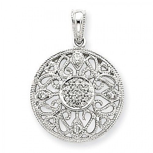 14k White Gold Fancy Circle Diamond Pendant