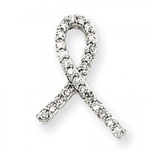 14k White Gold Breast Cancer Diamond Slide