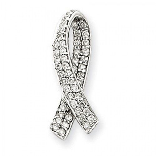 14k White Gold Slim Breast Cancer Diamond Slide