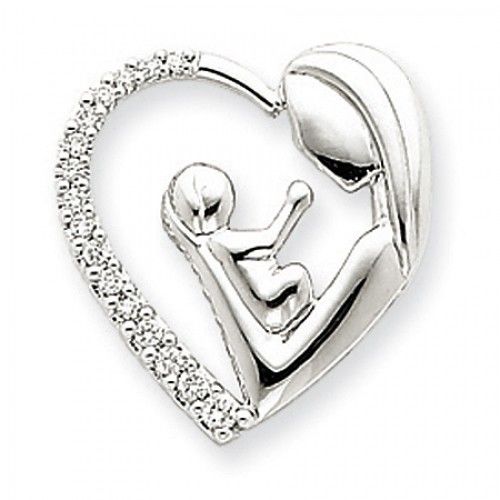 14k White Gold Mother and Baby Diamond Slide