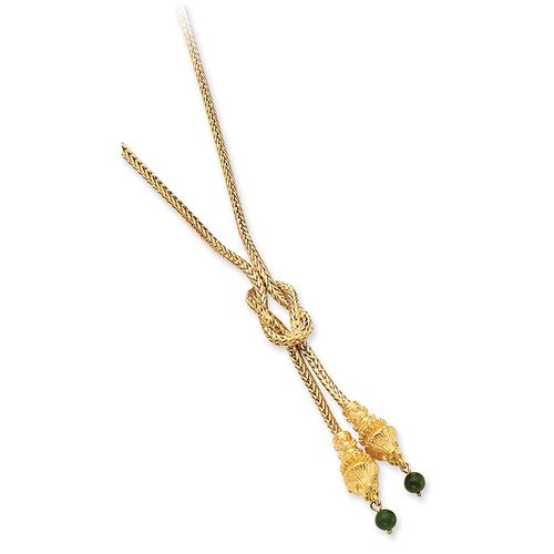 Jade Necklace in Gold Plated - Lobster Claw - Round Shape - Divine - Women