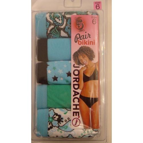 Jordache 5-Pair Box Bikini Panties Blue/Teal Case Pack 72