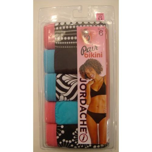 Jordache 5-Pair Box Bikini Panties Black/White Case Pack 72