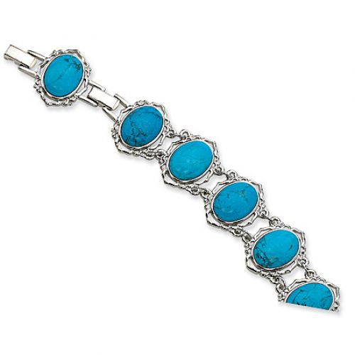 Blue Oval Shape Howlite Bracelet in Platinum Plated - Brilliant