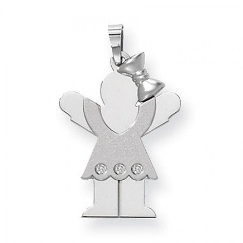 14k White Gold Love Pendant - Complete Girl with Bow and Diamond Frills