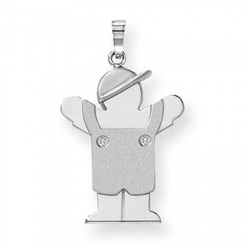 14k White Gold Love Pendant - Boy with Overalls and Diamond Accents