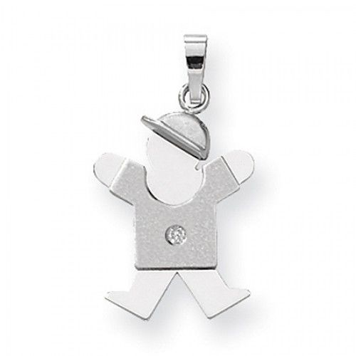 14k White Gold Joy Pendant - Boy Facing Left with Baseball Cap