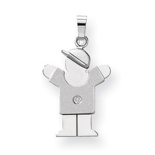 14k White Gold Love Pendant - Boy Facing Left with Diamond Accent