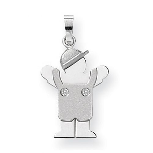14k White Gold Love Pendant - Boy Facing Right in Overalls with Diamond Accents