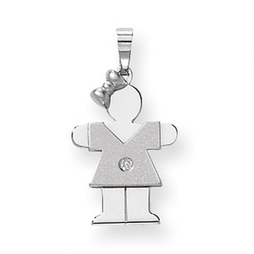 14k White Gold Hug Pendant - Girl Facing Forward with Diamond Accent