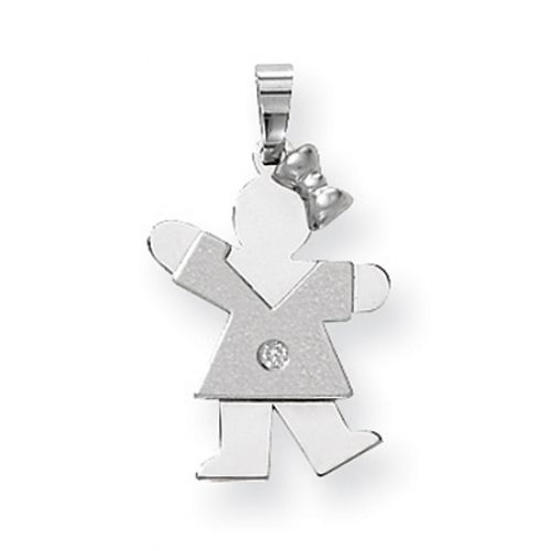 14k White Gold Kiss Pendant - Diamond Accented Girl in V-Neck Dress
