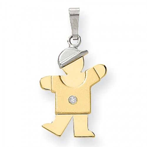 Two-Tone Boy Wearing Cap W/ Diamond Kiss Pendant in 14k White & Yellow Gold