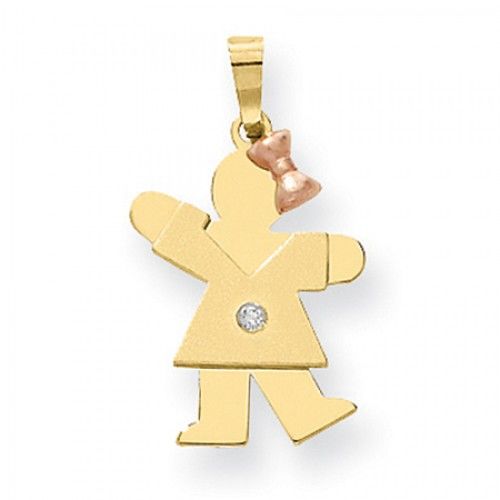 Two-Toned Waving Girl W/ Diamond Kiss Pendant in 14k Rose & Yellow Gold