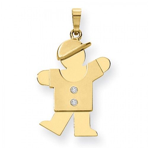 Reaching Male in Cap W/ Diamonds Kiss Pendant in 14k Yellow Gold