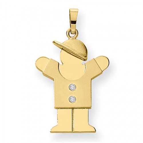 Standing Little Boy in a Cap W/ Diamonds Love Pendant in 14k Yellow Gold