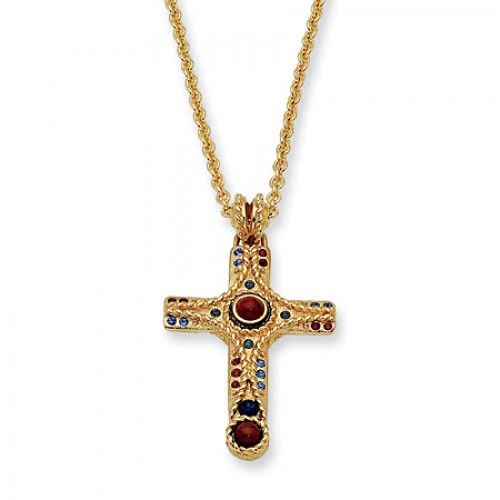 Cross Pendant Necklace - Jasper & Sodalite Set in Gold Plated - Lobster Claw