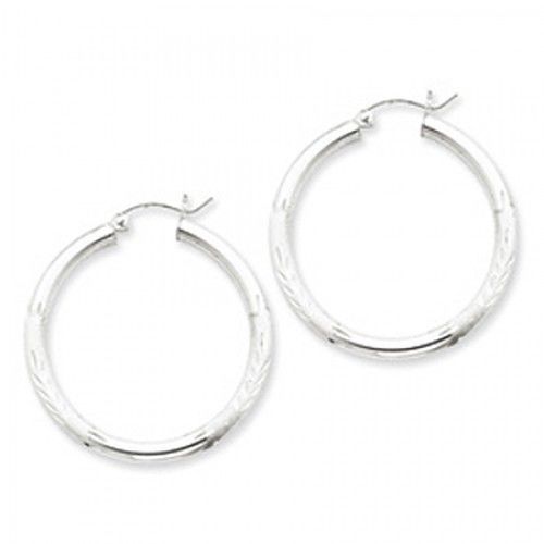 Round Earrings - Hoop in Sterling Silver - Hinge W/ Post - Women - Brilliant