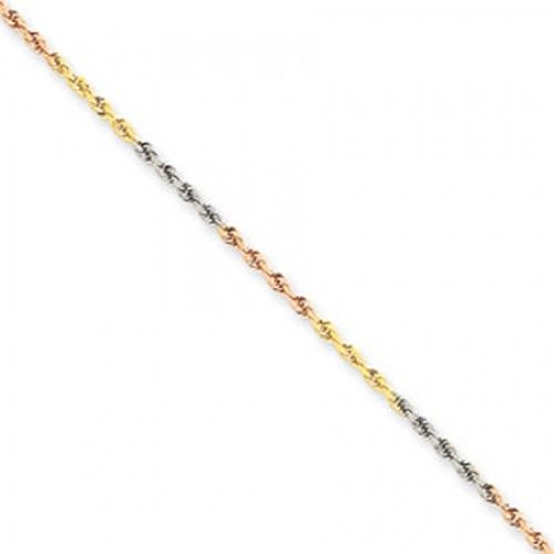 Rope Chain Necklace in Tri Color Gold - 14kt - Lobster Claw - Unisex Adult