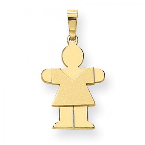 14k Yellow Gold Girl with Arms Open in V-Neck Dress Hug Pendant