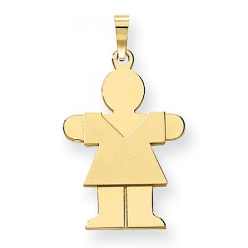 14k Yellow Gold Loveable Girl with V-Neck Dress Hug Pendant