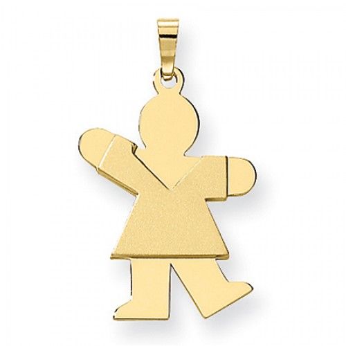 14k Yellow Gold Girl Waving in V-Neck Dress Kiss Pendant