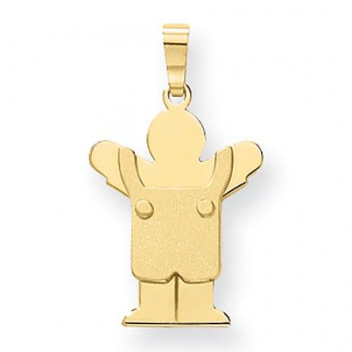 14k Yellow Gold Boy with Arms Open in Overalls Love Pendant