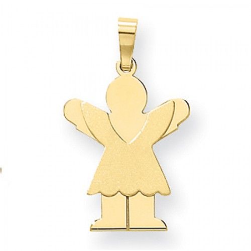 14k Yellow Gold Huggable Girl in Frilly Dress Love Pendant