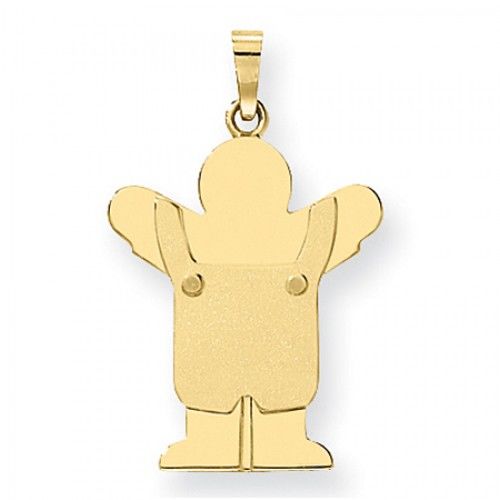 14k Yellow Gold Huggable Boy with Arms Open in Overalls Love Pendant