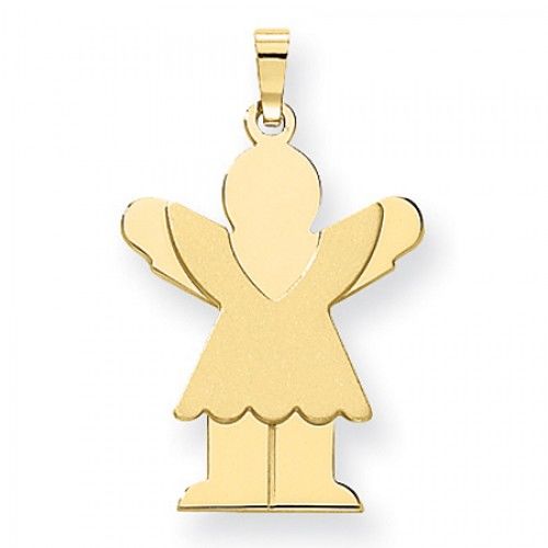 14k Yellow Gold Angelic Girl in Frilly Dress Love Pendant