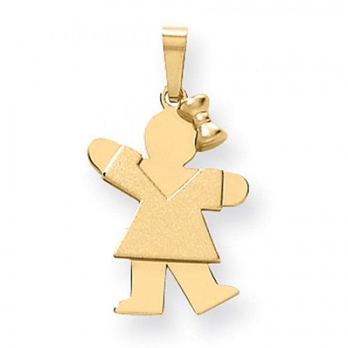 14k Yellow Gold Waving Girl with Bow Kiss Pendant