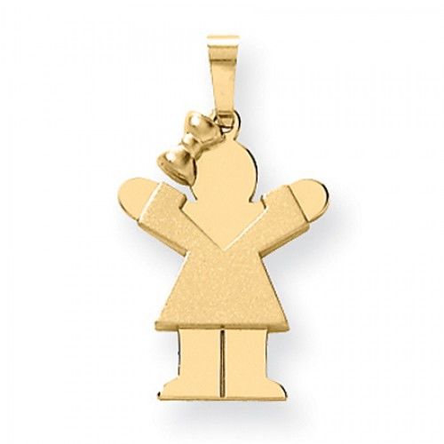 14k Yellow Gold Happy Girl in V-Neck with Bow Love Pendant